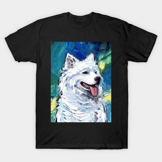 Samoyed Night (Portrait) T-Shirt by sagittariusgallery